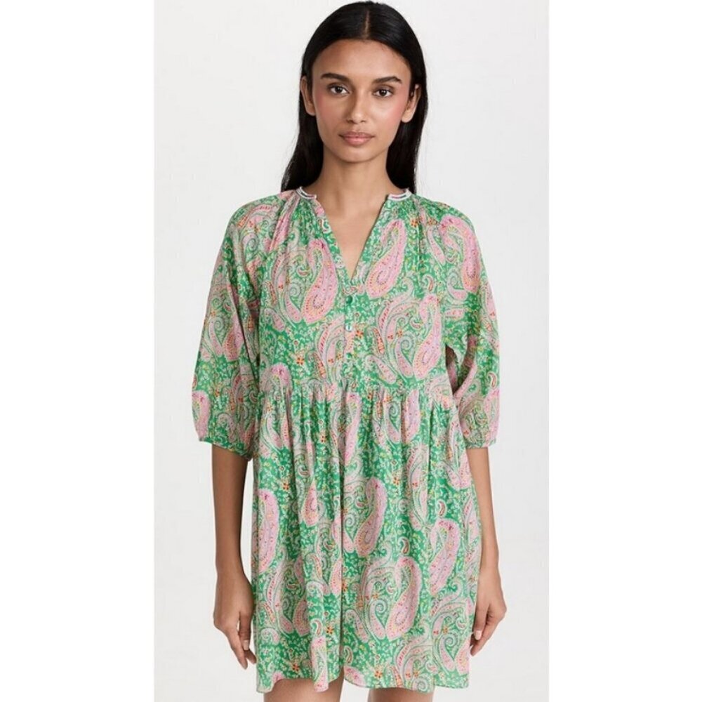 πBA&SHπ Odeon Robe Dress ~ Vert Green Paisley Print Large - Picture 6 of 16
